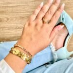 Pulseira baguete colorida ouro