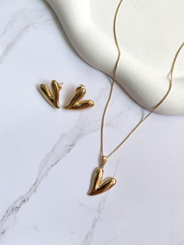 Conjunto coração alongado ouro 18k - Imagem 2