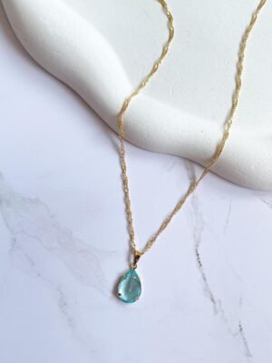 Colar gota azul ouro 18k