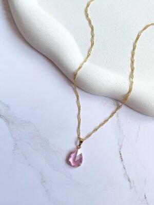 Colar gota rosa ouro 18k