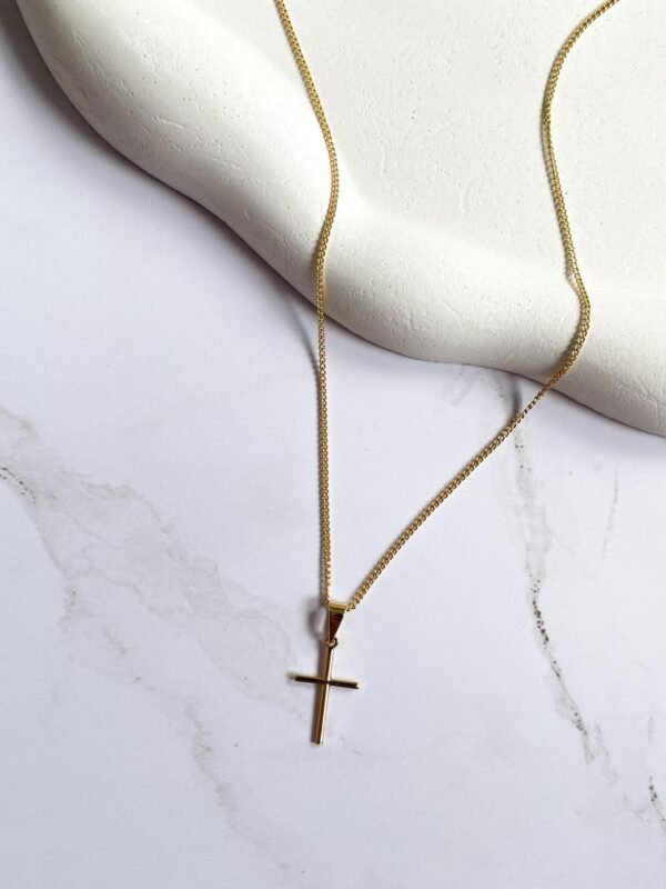 Corrente masculina pingente cruz fina ouro 18k