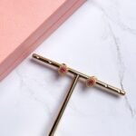 Brinco rosa ouro 18k