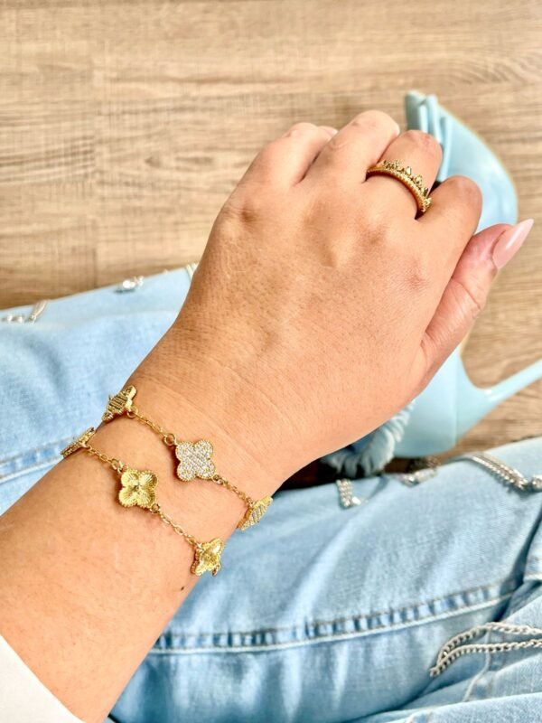 Pulseira trevos cravejados ouro 18k - Imagem 3