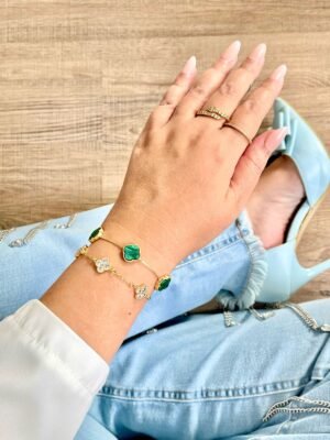 Pulseira trevo verde ouro 18k