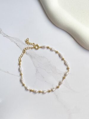 Pulseira bolinhas e pérolas ouro 18k