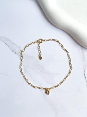 Tornozeleira coração ouro 18k