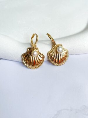 Argola concha e pérola ouro 18k