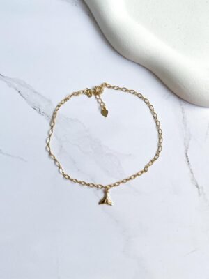 Tornozeleira sereia ouro 18k