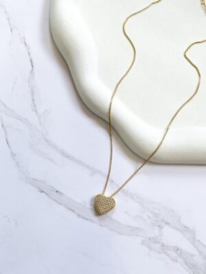 Colar coração cravejado ouro 18k