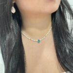 Choker pérolas e gota colors ouro 18k