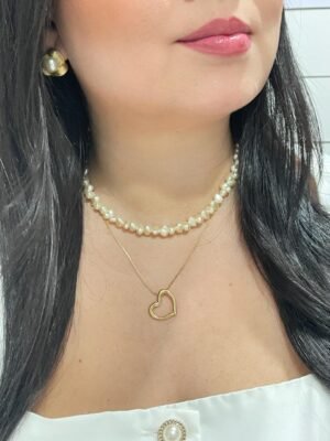 Colar coração vazado ouro 18k