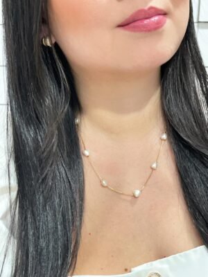 Colar pérolas coração ouro 18k