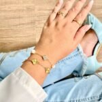 Pulseira trevos e pérolas ouro 18k