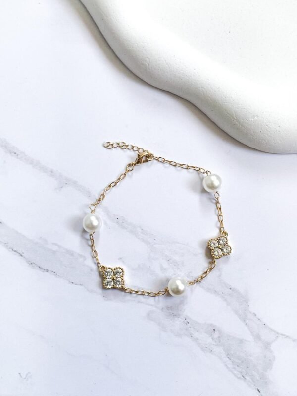 Pulseira trevos e pérolas ouro 18k - Imagem 2