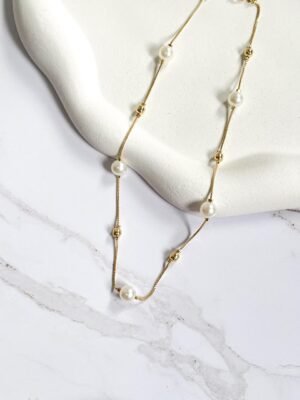 Choker pérolas e esferas ouro 18k