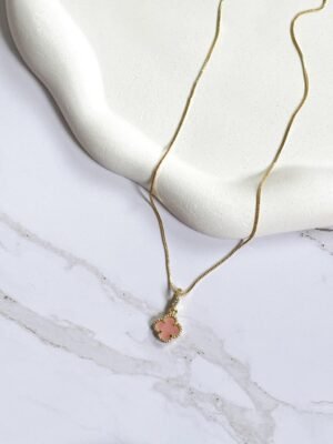 Colar trevo rosa ouro 18k