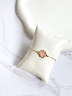 Pulseira trevo rosa ouro 18k