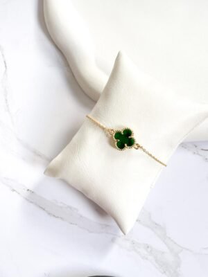 Pulseira trevo verde ouro 18k