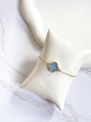 Pulseira trevo azul ouro 18k