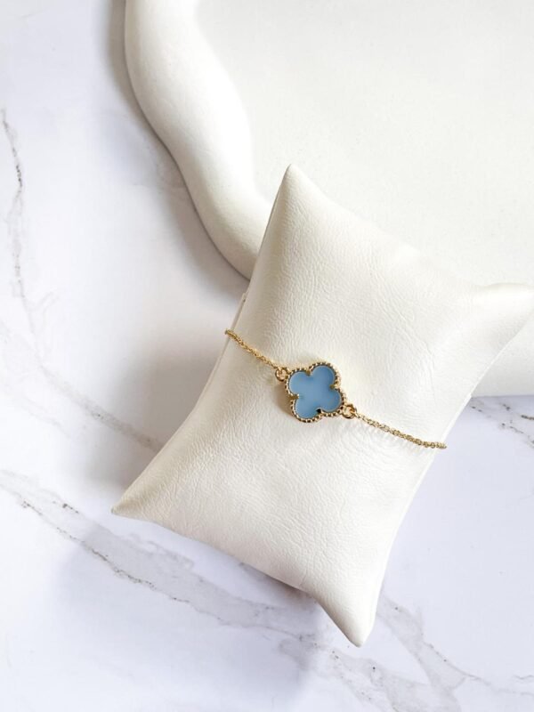 Pulseira trevo azul ouro 18k
