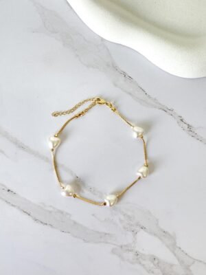 Pulseira pérolas coração ouro 18k