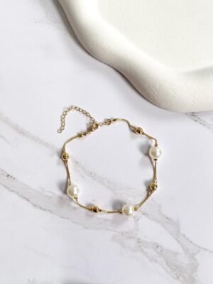 Pulseira pérolas e esferas ouro 18k