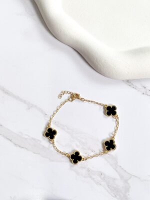 Pulseira trevos pretos ouro 18k
