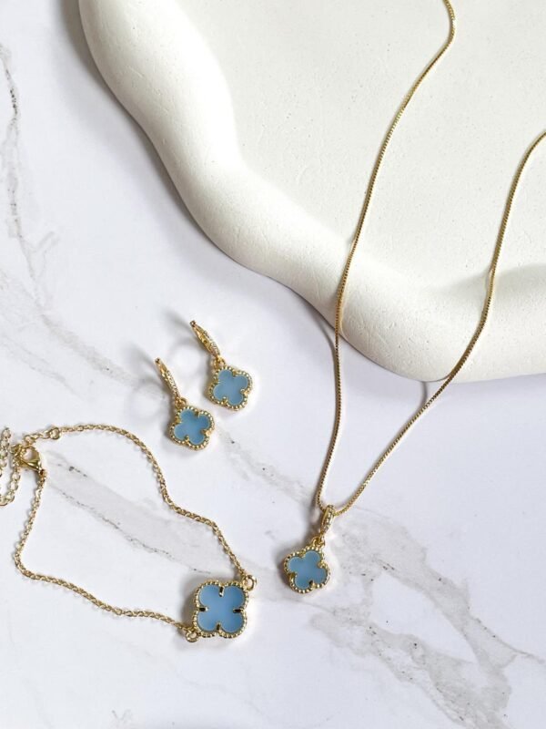 Conjunto trevo azul ouro 18k - Imagem 2
