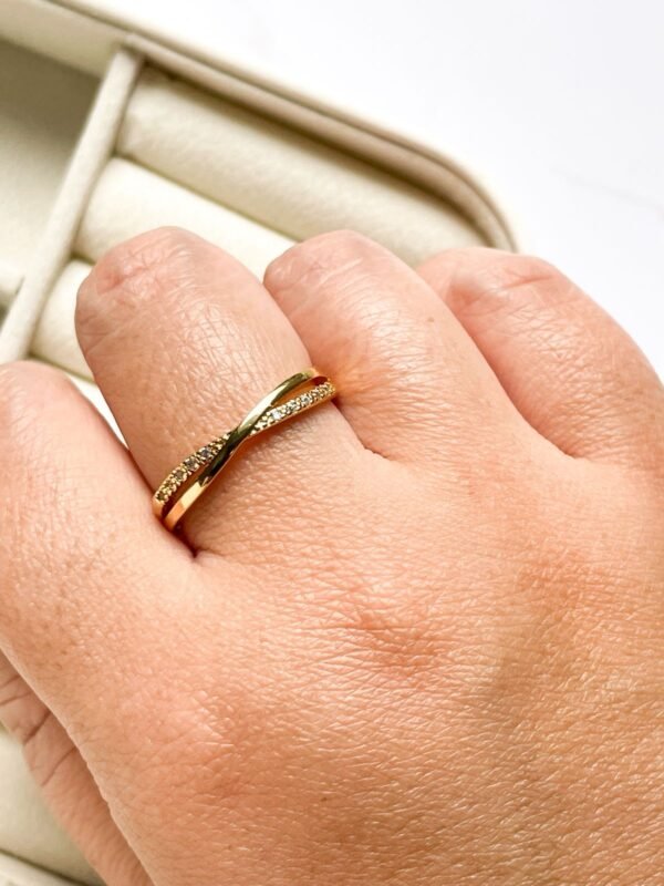 Anel x cravejado ouro 18k - Imagem 2