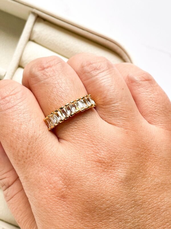 Anel baguetes cristal ouro 18k - Imagem 2