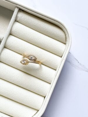 Anel ajustável gotas cravejadas ouro 18k (16~21)
