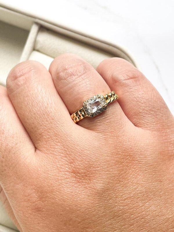 Anel elo groumet pedra cristal ouro 18k - Imagem 2