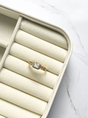 Anel elo groumet pedra cristal ouro 18k